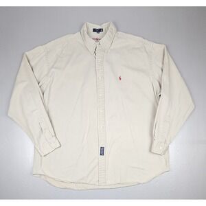 Ralph Lauren Button‎ Down Shirt Mens 2XL. Vintage Blaire Tan Red Pony Longsleeve